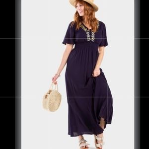 Large blue floral embroidered dress with sleeves